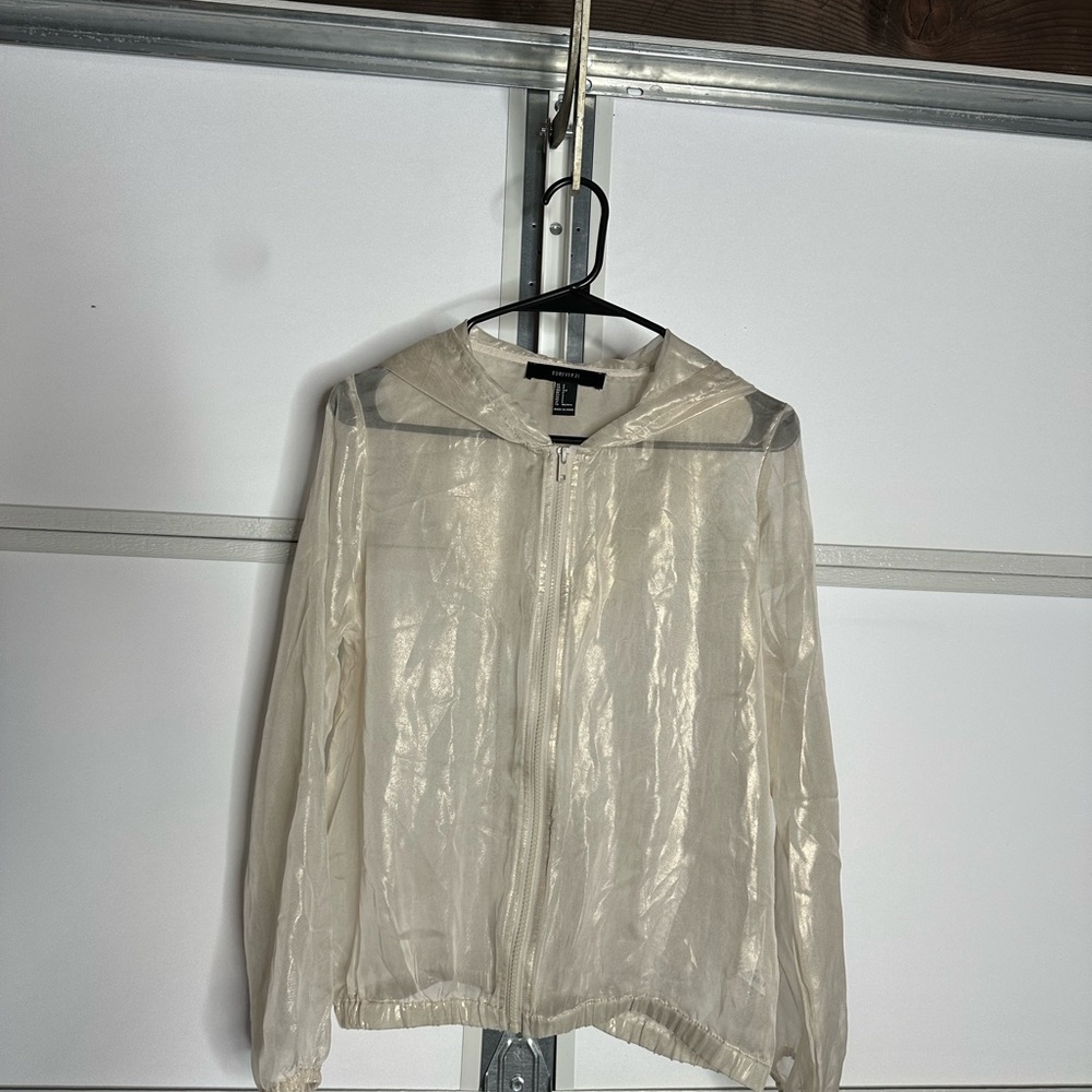 Forever 21 Sheer Cream Bomber Jacket